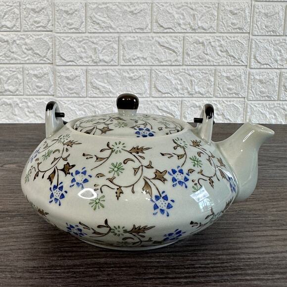 Pier 1 Tomoko Teapot w/ Removable Lid Metal Handle Hand-Painted Porcelain White - Picture 4 of 6
